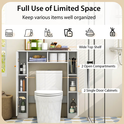 Over The Toilet Storage Cabinet with 2 Open Compartments and 4 Adjustable Shelves-White