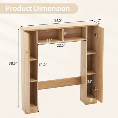 Over The Toilet Storage Cabinet with 2 Open Compartments and 4 Adjustable Shelves-Natural