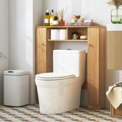 Over The Toilet Storage Cabinet with 2 Open Compartments and 4 Adjustable Shelves-Natural