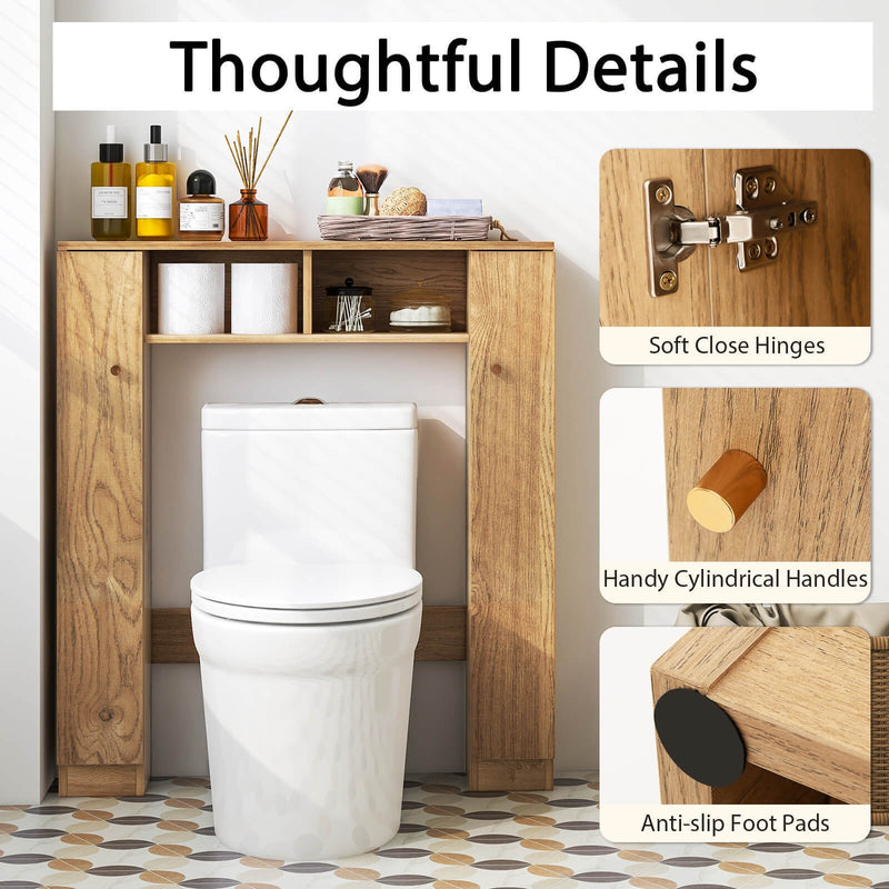 Over The Toilet Storage Cabinet with 2 Open Compartments and 4 Adjustable Shelves-Natural