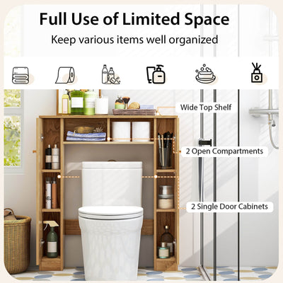 Over The Toilet Storage Cabinet with 2 Open Compartments and 4 Adjustable Shelves-Natural