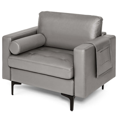 Modern Single Sofa with Cushion Bolster and Side Storage Pocket