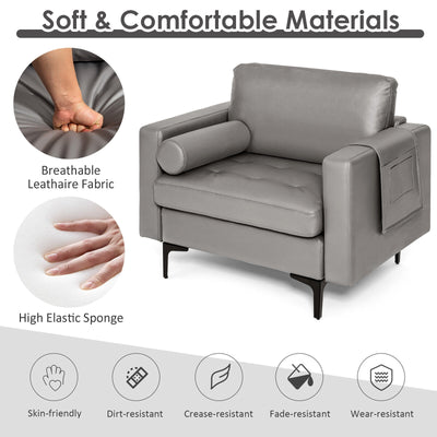 Modern Single Sofa with Cushion Bolster and Side Storage Pocket