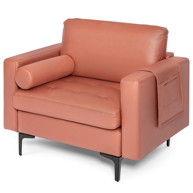 Modern Accent Chair with Bolster and Side Storage Pocket-Pink