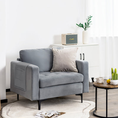 Modern Accent Chair with Bolster and Side Storage Pocket-Gray