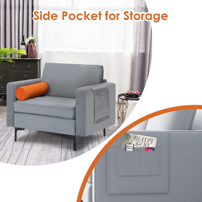 Modern Accent Chair with Bolster and Side Storage Pocket-Gray