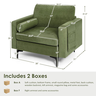 Modern Accent Chair with Bolster and Side Storage Pocket-Army Green