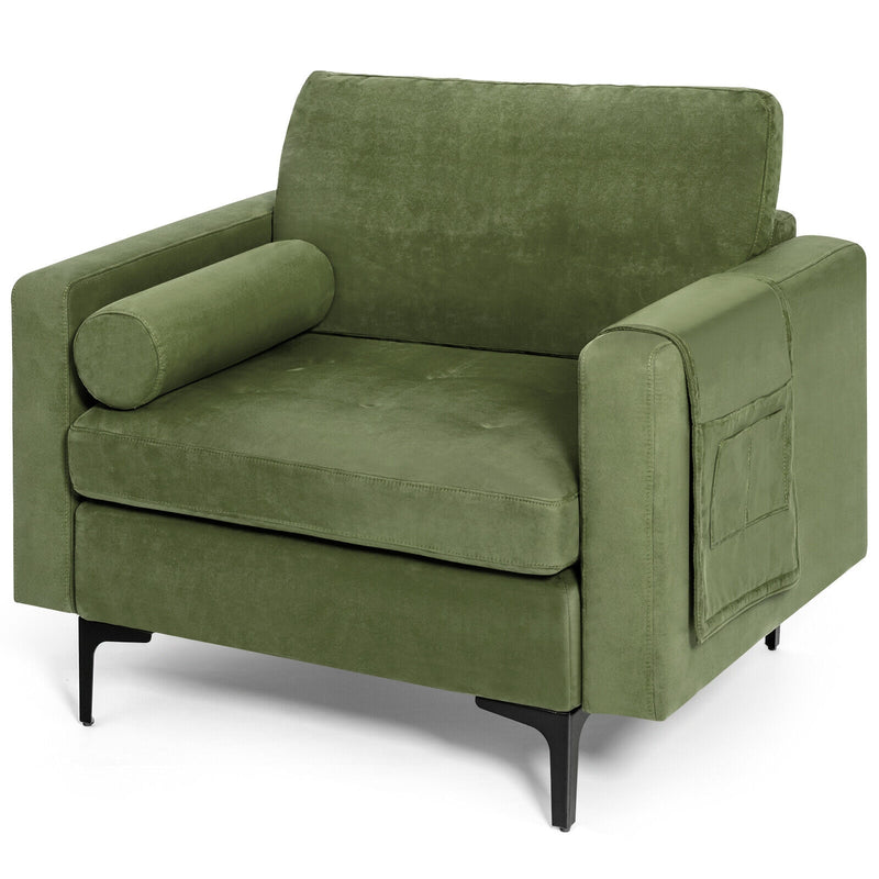 Modern Accent Chair with Bolster and Side Storage Pocket-Army Green