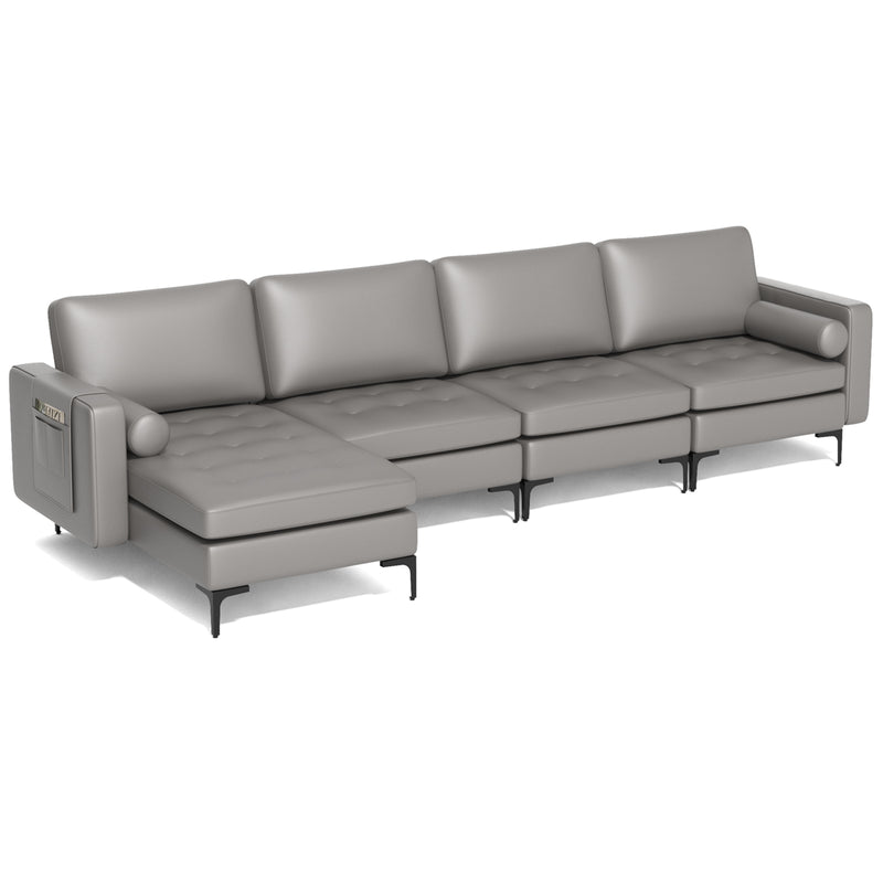 Modular L-shaped Sectional Sofa with Reversible Chaise and 2 USB Ports-Light Gray