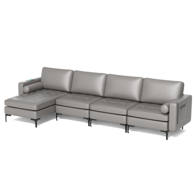 Modular L-shaped Sectional Sofa with Reversible Chaise and 2 USB Ports-Light Gray