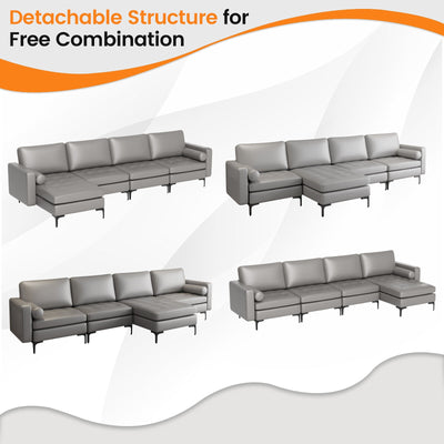 Modular L-shaped Sectional Sofa with Reversible Chaise and 2 USB Ports-Light Gray