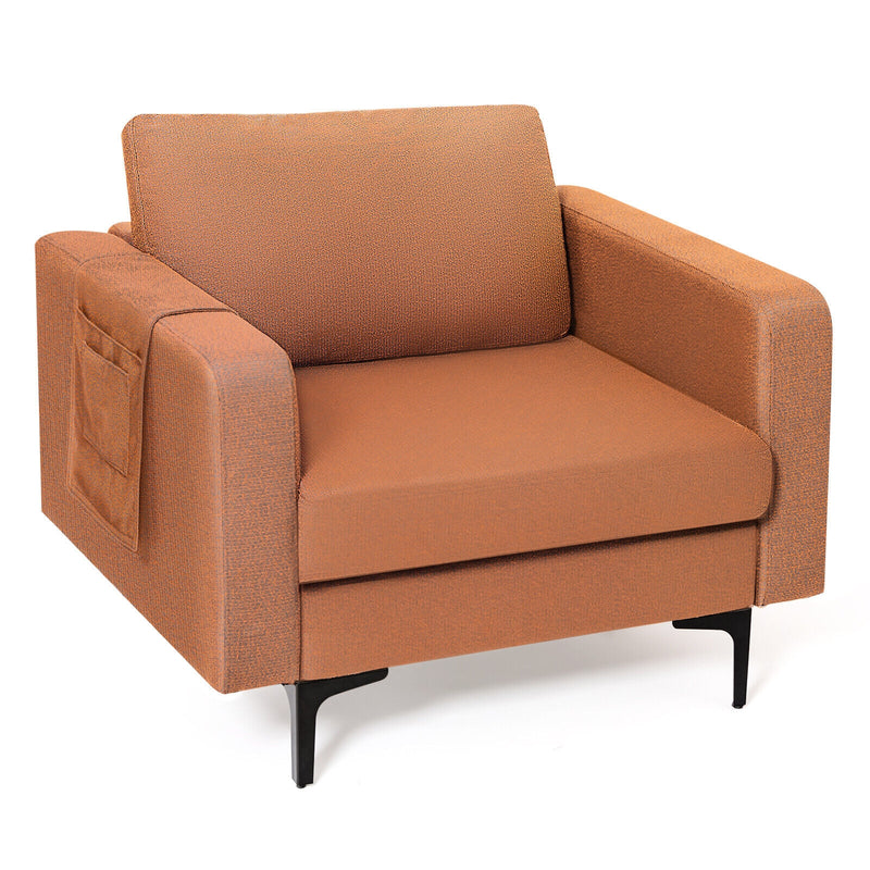 Modern Accent Armchair with Side Storage Pocket-Orange