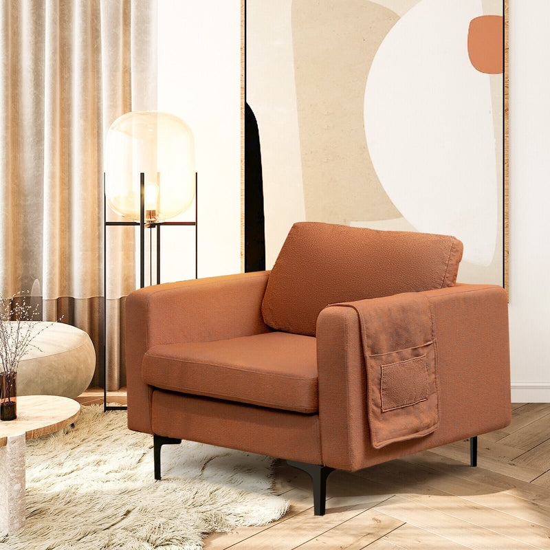 Modern Accent Armchair with Side Storage Pocket-Orange