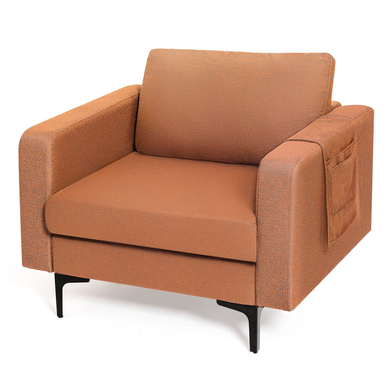 Modern Accent Armchair with Side Storage Pocket-Orange