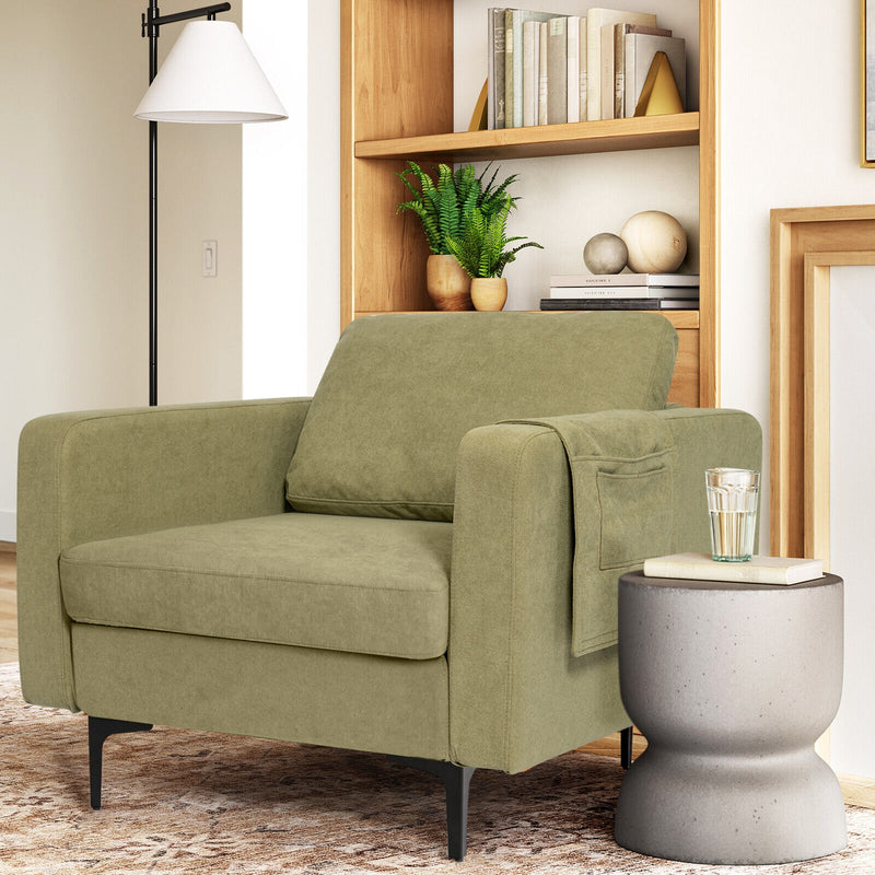 Modern Accent Armchair with Side Storage Pocket-Green