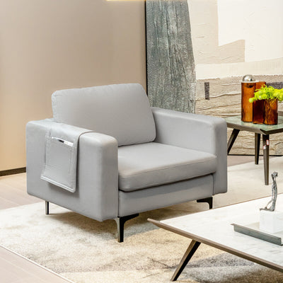 Modern Accent Armchair with Side Storage Pocket-Light Gray