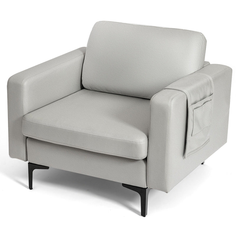 Modern Accent Armchair with Side Storage Pocket-Light Gray