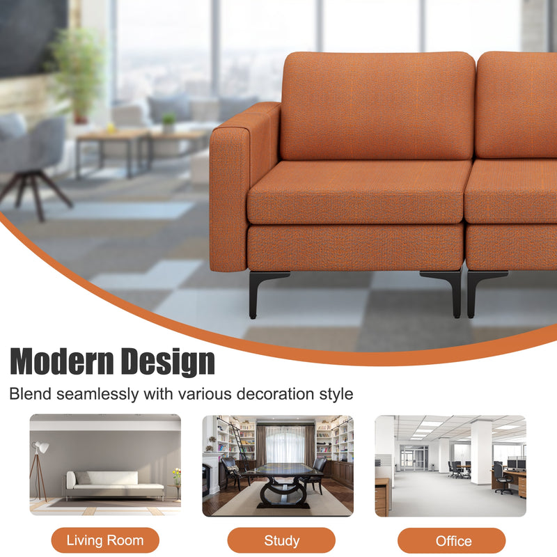 Convertible Leather Sofa Couch with Magazine Pockets 3-Seat with 2 USB Port-Orange