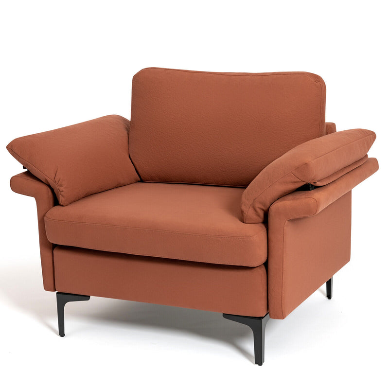 Modern Fabric Accent Armchair with Original Distributed Spring and Armrest Cushions-Rust Red