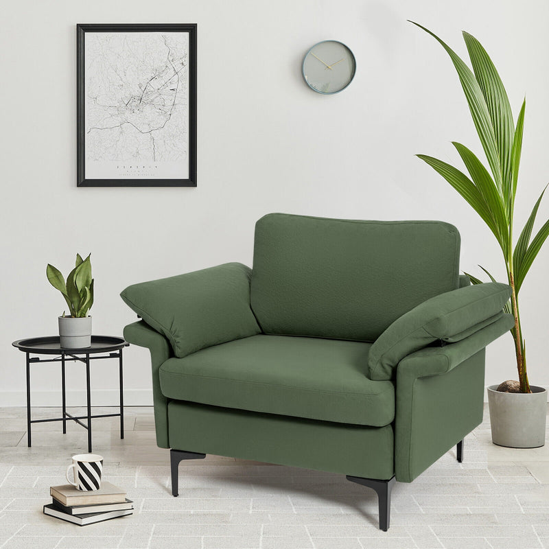 Modern Fabric Accent Armchair with Original Distributed Spring and Armrest Cushions-Army Green