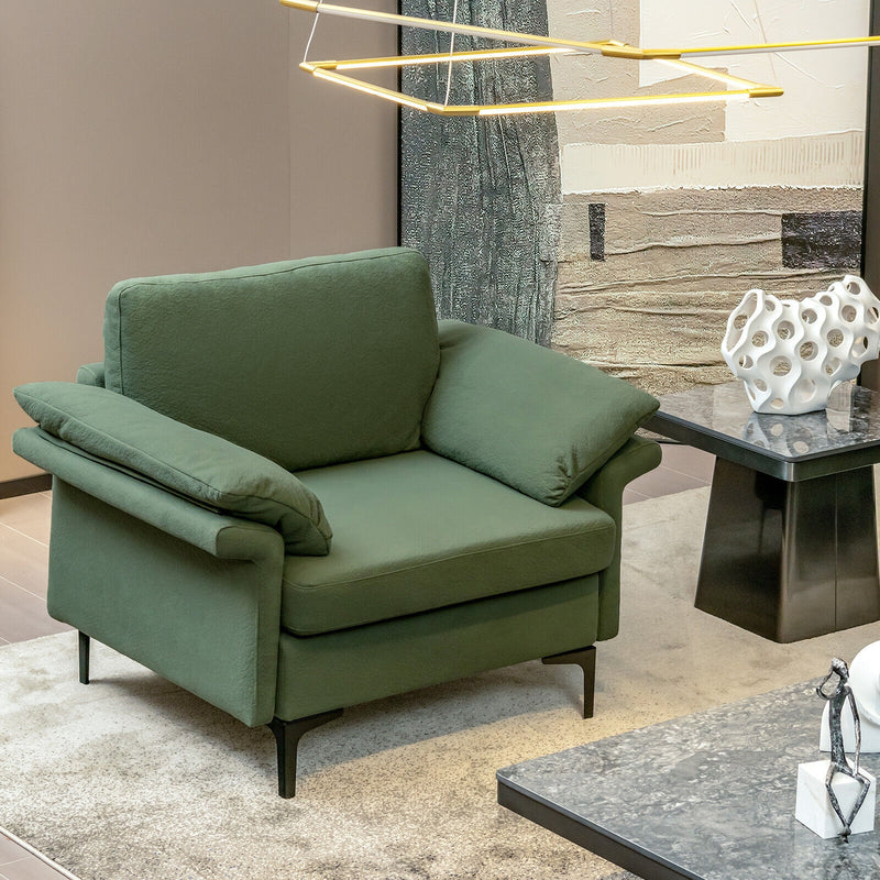 Modern Fabric Accent Armchair with Original Distributed Spring and Armrest Cushions-Army Green