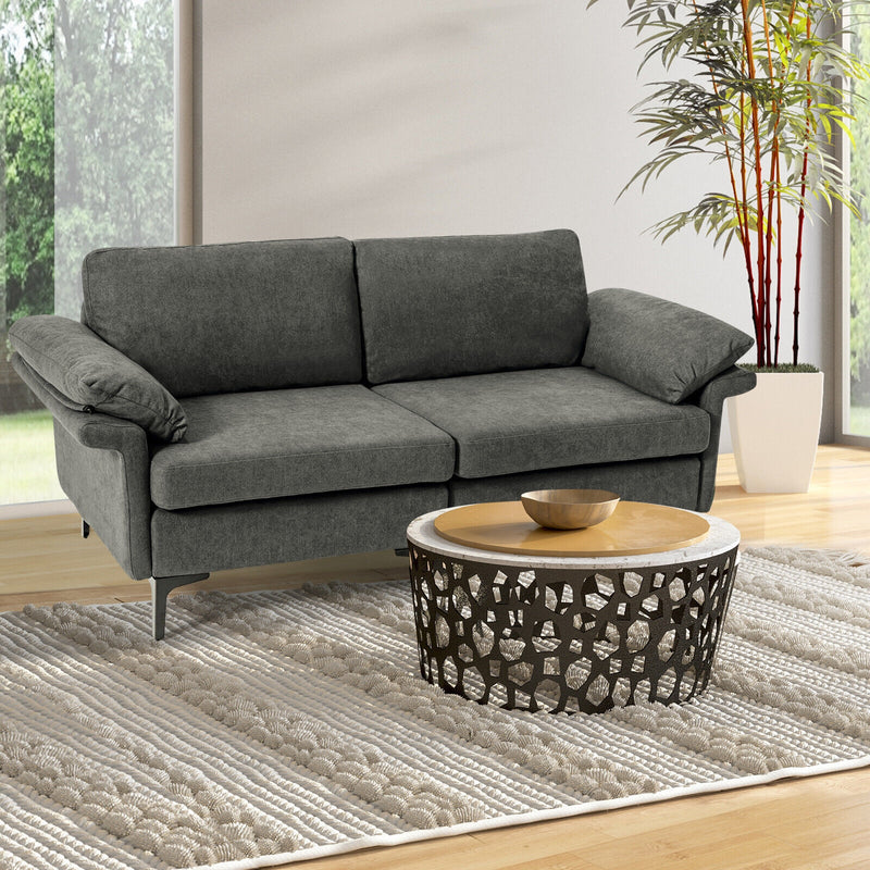 Modern Fabric Loveseat Sofa for with Metal Legs and Armrest Pillows-Gray