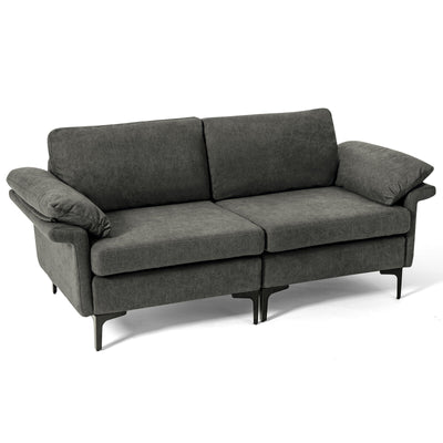 Modern Fabric Loveseat Sofa for with Metal Legs and Armrest Pillows-Gray