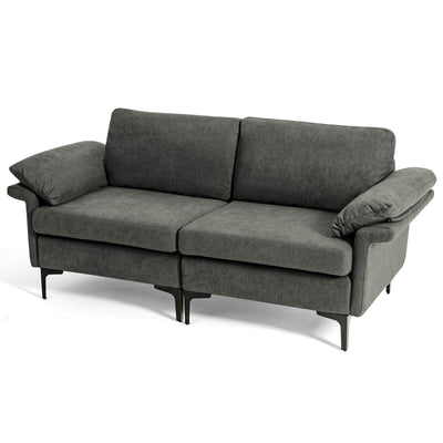 Modern Fabric Loveseat Sofa for with Metal Legs and Armrest Pillows-Gray