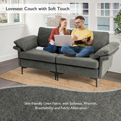 Modern Fabric Loveseat Sofa for with Metal Legs and Armrest Pillows-Gray