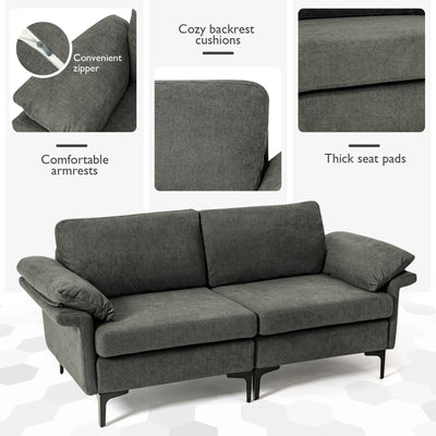 Modern Fabric Loveseat Sofa for with Metal Legs and Armrest Pillows-Gray