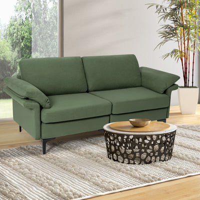 Modern Fabric Loveseat Sofa for with Metal Legs and Armrest Pillows-Army Green