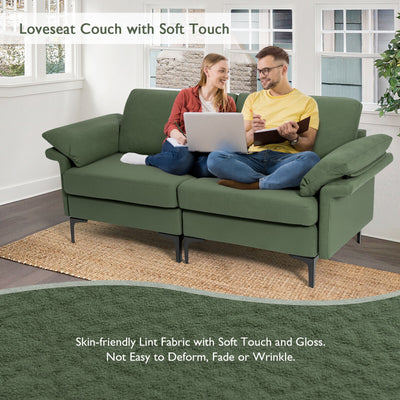 Modern Fabric Loveseat Sofa for with Metal Legs and Armrest Pillows-Army Green