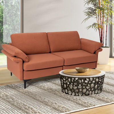 Modern Fabric Loveseat Sofa for with Metal Legs and Armrest Pillows-Rust Red