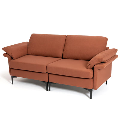 Modern Fabric Loveseat Sofa for with Metal Legs and Armrest Pillows-Rust Red