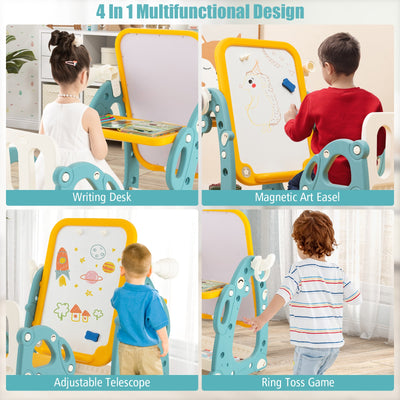 Kids Art Easel with Chair and 3-Level Adjustable Whiteboard-Multicolor