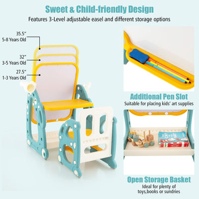 Kids Art Easel with Chair and 3-Level Adjustable Whiteboard-Multicolor