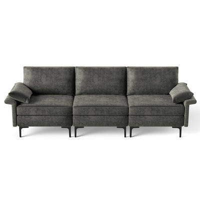 Large 3-Seat Sofa Sectional with Metal Legs for 3-4 people-Gray