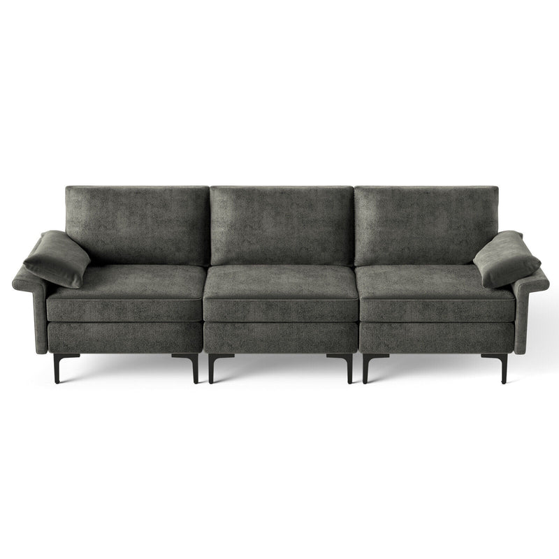 Large 3-Seat Sofa Sectional with Metal Legs for 3-4 people-Gray