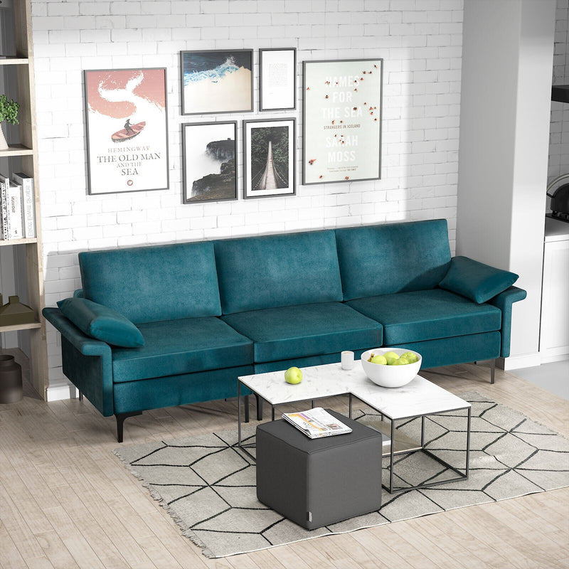 Large 3-Seat Sofa Sectional with Metal Legs for 3-4 people-Peacock Blue