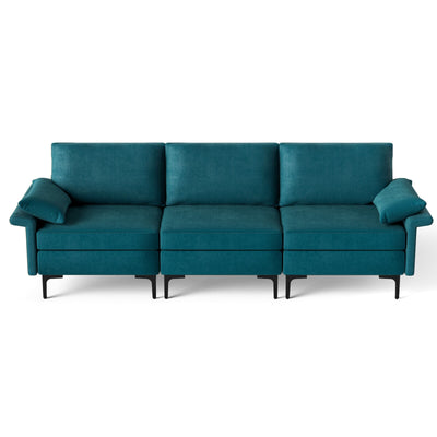 Large 3-Seat Sofa Sectional with Metal Legs for 3-4 people-Peacock Blue