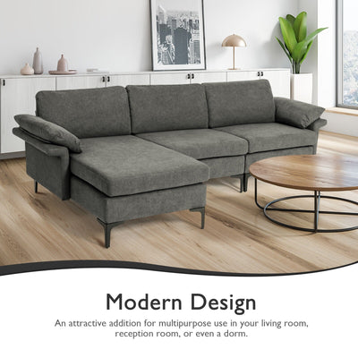 Extra Large Modular L-shaped Sectional Sofa with Reversible Chaise for 4-5 People-Gray