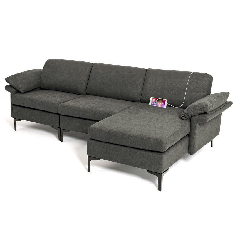 Extra Large Modular L-shaped Sectional Sofa with Reversible Chaise for 4-5 People-Gray