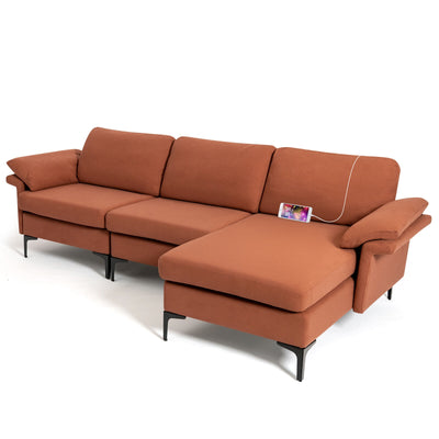 Extra Large Modular L-shaped Sectional Sofa with Reversible Chaise for 4-5 People-Rust Red