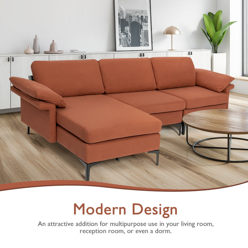 Extra Large Modular L-shaped Sectional Sofa with Reversible Chaise for 4-5 People-Rust Red