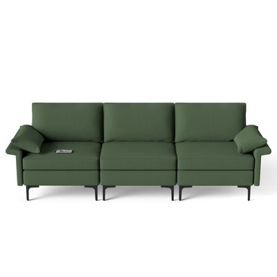 Large 3-Seat Sofa Sectional with Metal Legs and 2 USB Ports for 3-4 people-Green