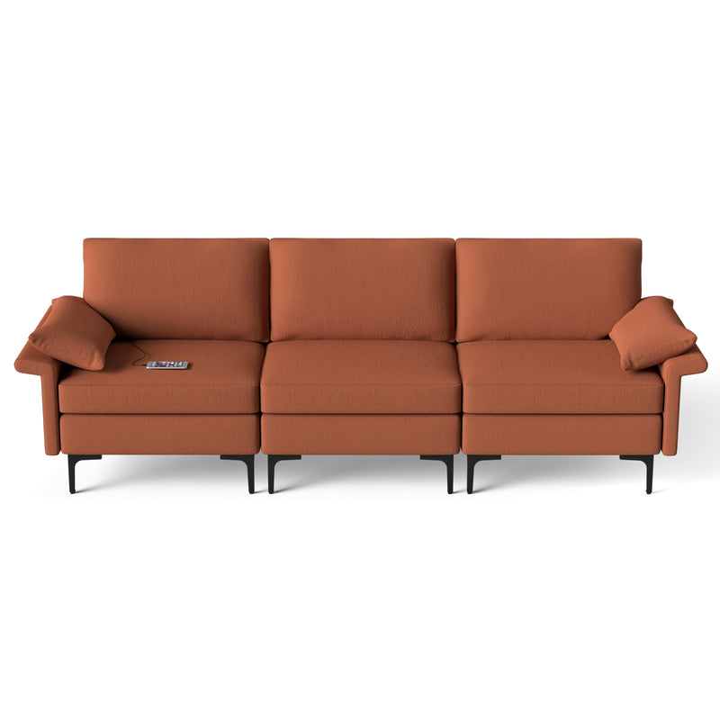 Large 3-Seat Sofa Sectional with Metal Legs and 2 USB Ports for 3-4 people-Red