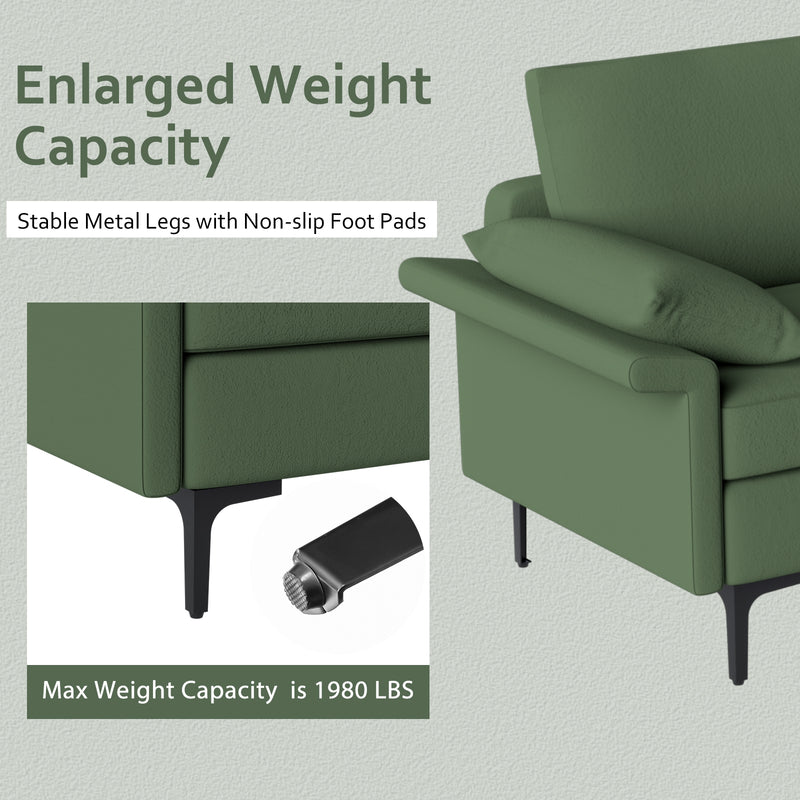 Large 3-Seat Sofa Sectional with Metal Legs and 2 USB Ports for 3-4 people-Green