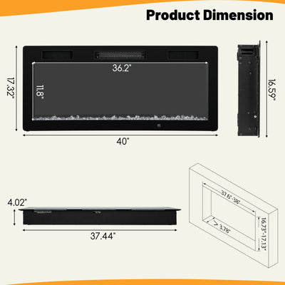 Electric Fireplace 40/50/60 Inches Recessed and Wall Mounted for 2' x 6' Stud-40 Inches