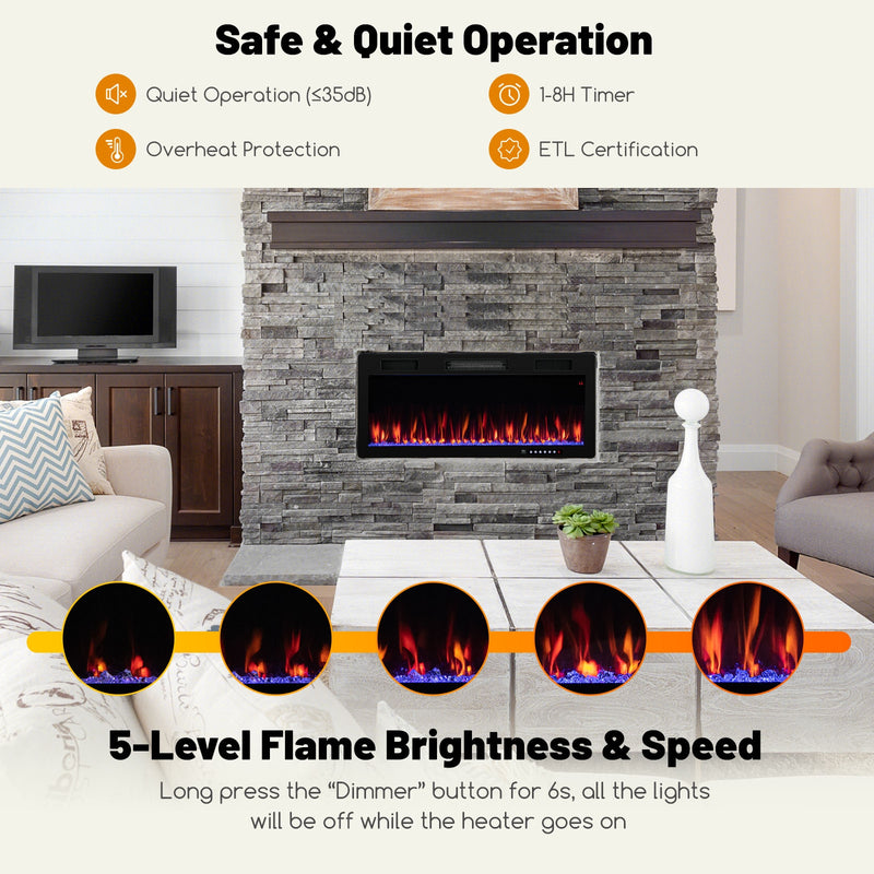 Electric Fireplace 40/50/60 Inches Recessed and Wall Mounted for 2&