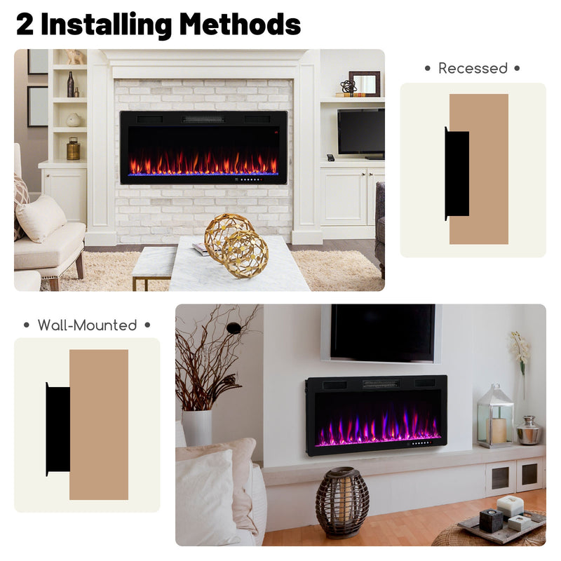 Electric Fireplace 40/50/60 Inches Recessed and Wall Mounted for 2&